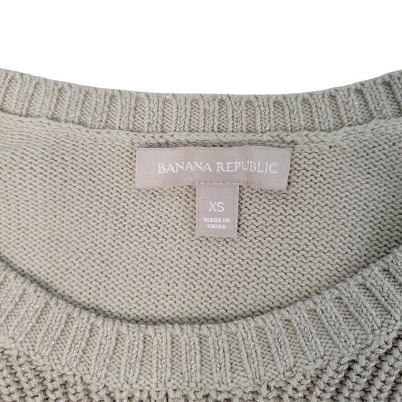 Banana Republic XS Beige Knit Sweater Metallic Thread Long Sleeve - Picture 2 of 7
